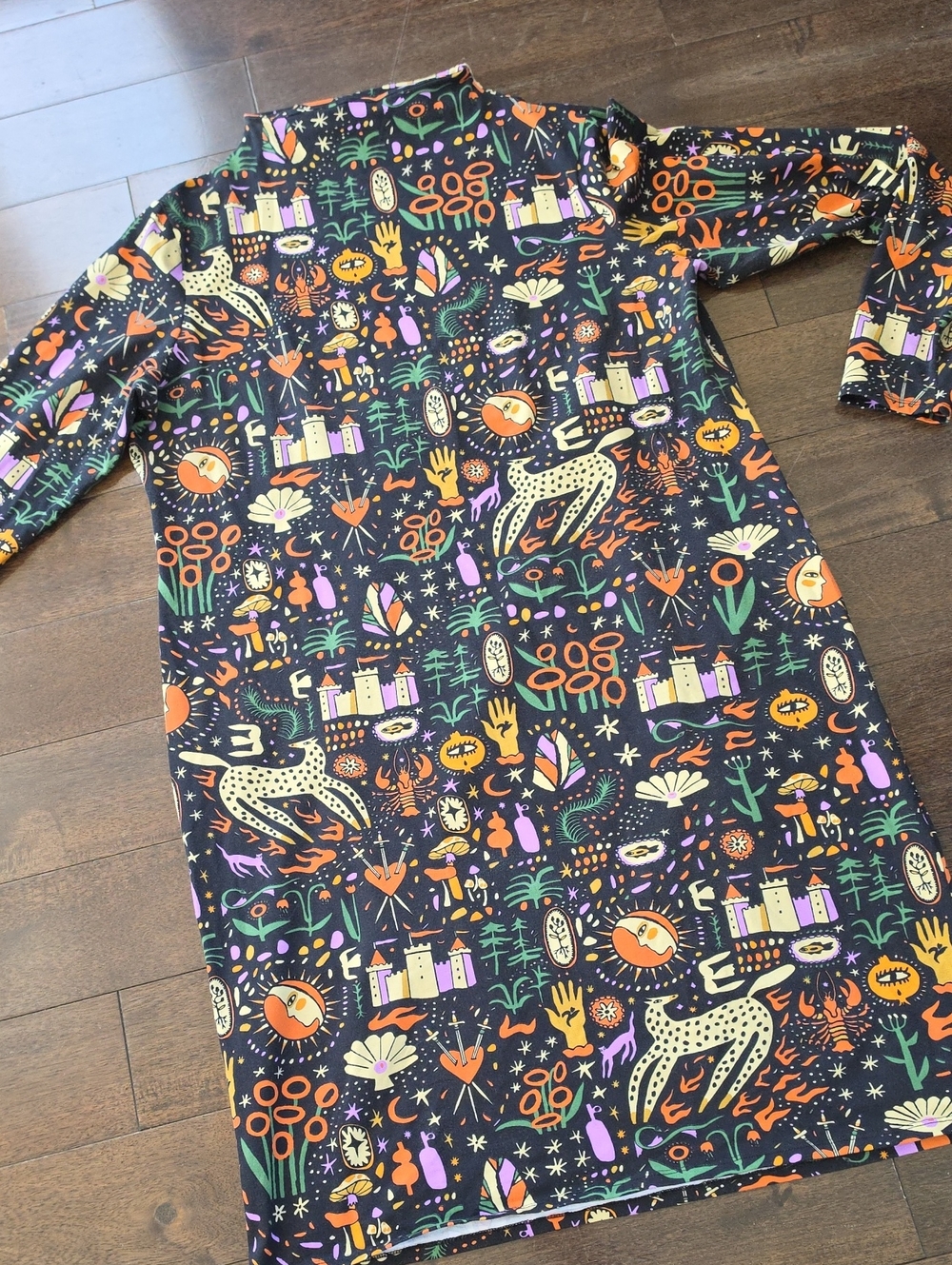 Nooworks Tarot Garden Print Long Sleeve Mock Neck Midi Dress Size 4X